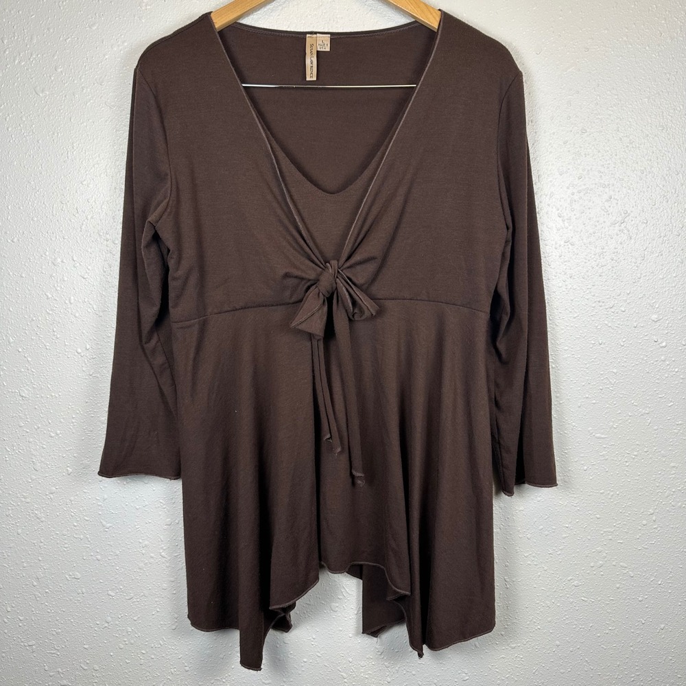 Vtg Susan Lawrence Sz L Top 3/4 Sleeve Fairy Grunge Babydoll Brown Chocolate Y2K